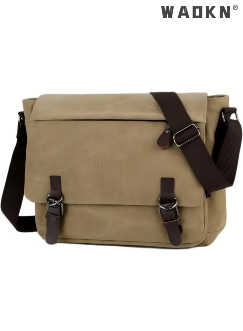 WAOKN Unisex Messenger Bag Casual Canvas Bag Shoulder Sling Bag Satchel Messenger Bag,Large Capacity Retro Minimalist Design Fashionable Canvas Crossbody Bag Fashionable Shoulder Bag Suitable For Travel And Work Multifunctional Carrying Can Be Freely Matched - Image 2